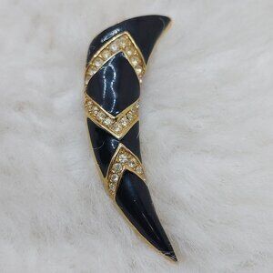 Vintage Vendome Boomerang-Shaped  Emerald Rhinestone Brooch